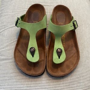 Green Birkenstocks gizeh sandals